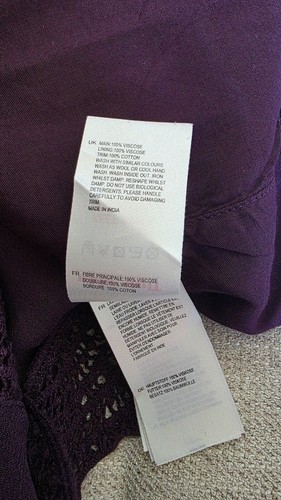 White Stuff Crochet Detail Deep Purple Sleeveless Shift Dress 18 - Picture 8 of 8