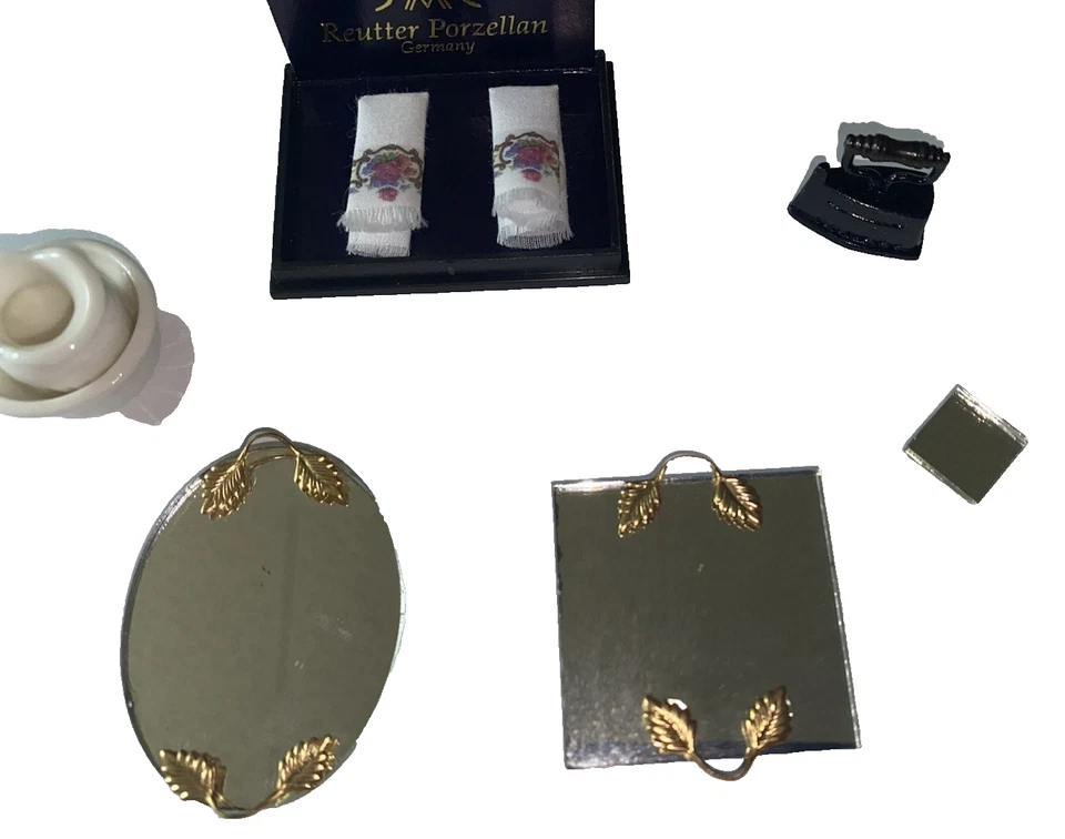 Artículos de decoración de miniaturas para casa de muñecas espejos toallas Foto 2 de 4