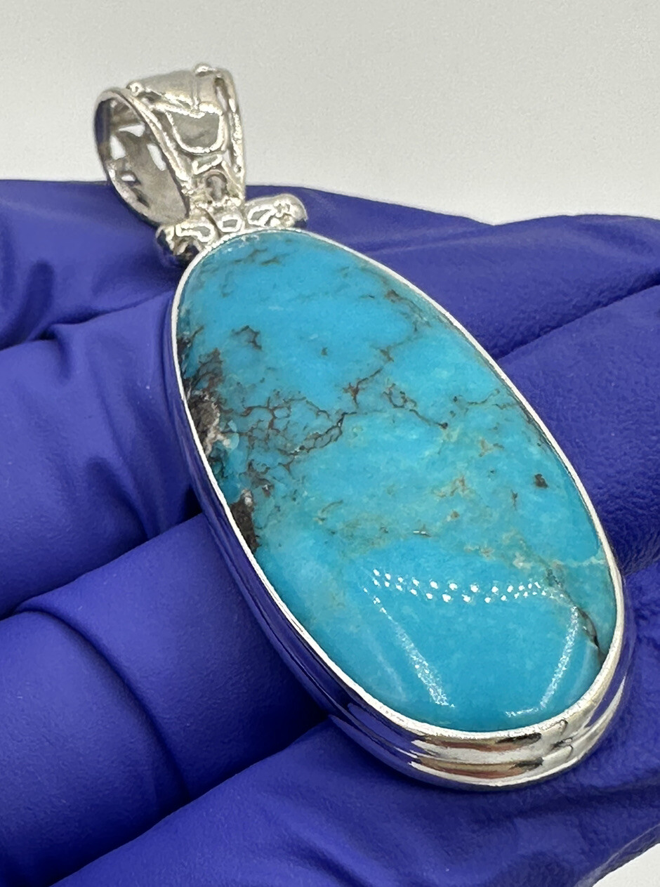 Unique Solid Sterling Silver 925 Long Oval Blue T… - image 8