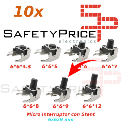 10x Touch Push Button Micro Right Angle Switch with Stent Stand 6x6x9mm