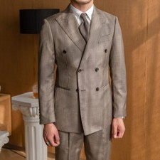 Men's Linen Suits Groom Banquet Suits Slim Fit Costume Double Breasted 2 Pieces