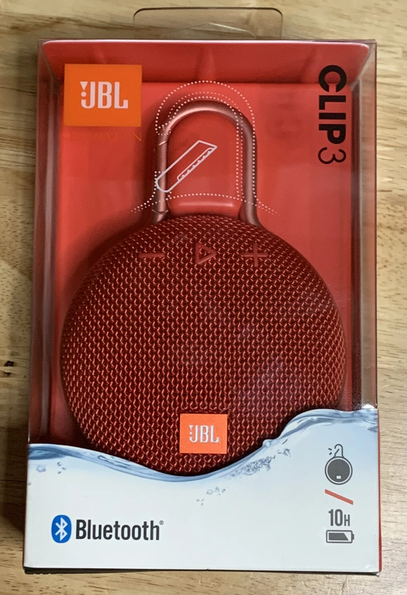 JBL Clip 3 Portable Bluetooth Waterproof Speaker by Harman Red