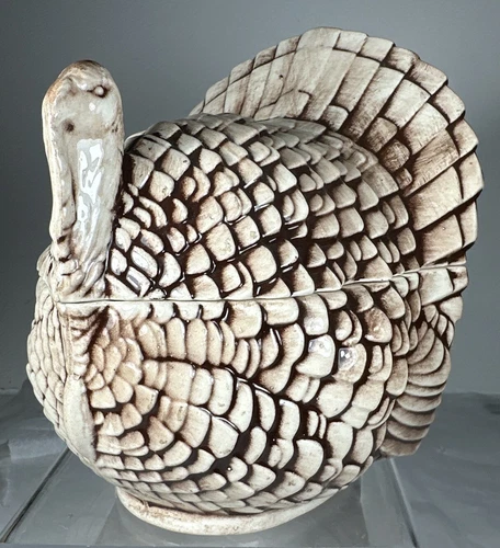 VTG 70s Glaze Thanksgiving Turkey Bowl with Lid Gravy Candy Dish Trinket Box