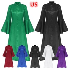 US Women Flare Sleeve Clergy Dresses Button Down Choir Church Robes Clergy Robes