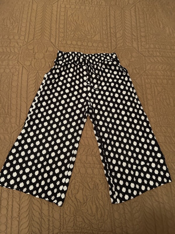 Artisan NY Pants Women's Medium Black White Cropped Capri Boho Wide Leg