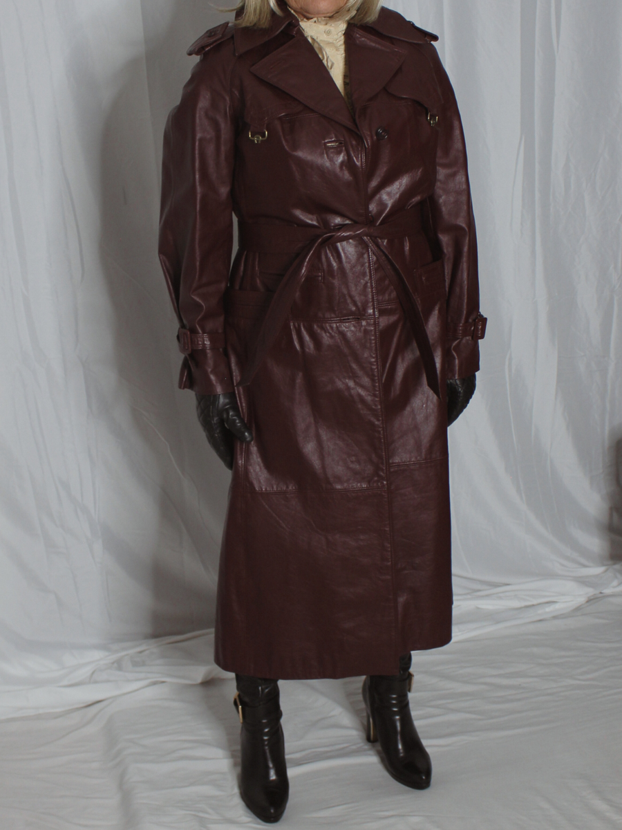Womens Leather Trench Coat Red Burgundy 10 Long Etienne Womens Leather Trench Coat Red Burgundy 10 Long Etienne