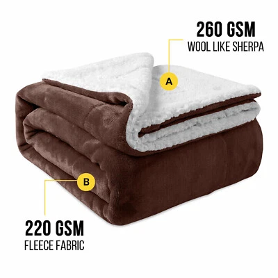 IMPERIAL ROOMS Coffee Sherpa Fleece Blanket Ultra Soft Twin Full Queen Size Sofa Bed Mink Throw