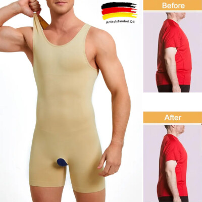 Shapewear Herren Unterhemden Full Body Shaper Bauchweg Kompression Bodysuit Top