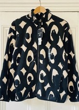 Marimekko Uniqlo Women’s Ivory Black Geometric Print Fleece Jacket M Uk 12 Eu 40