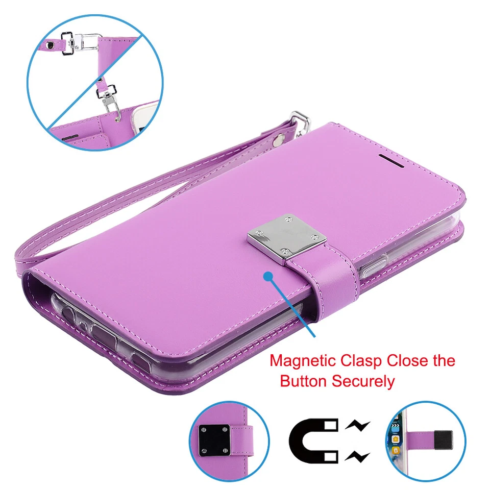 Funda tipo billetera de cuero plegable con bolsillo para efectivo para LG K51 - púrpura Foto 4 de 4