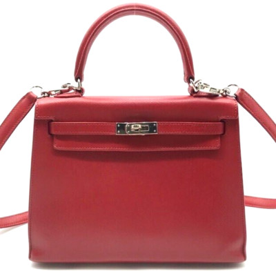 Hermes Kelly 25 Epson 2WAY Red Hand Shoulder Bag Silver