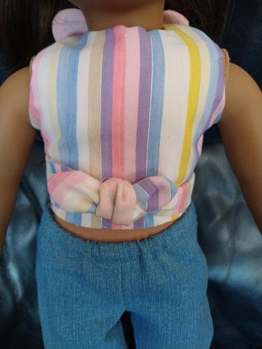 18" HomeMade Doll Clothes Outfit fits American Girl Boho Blue Jeans & Wrap Top - Picture 3 of 11