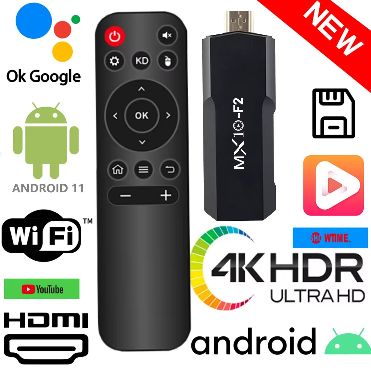 Stick Tv Mx10-f2 WIFI 6 Android 13 Tv Box 2.4/5g Dual WIFI 4K 1gb 8gb - Immagine 1