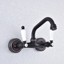 Wall Mount Black Oil Rubbed Brass Bathroom Sink Faucet Kitchen Mixer Tap fsf751