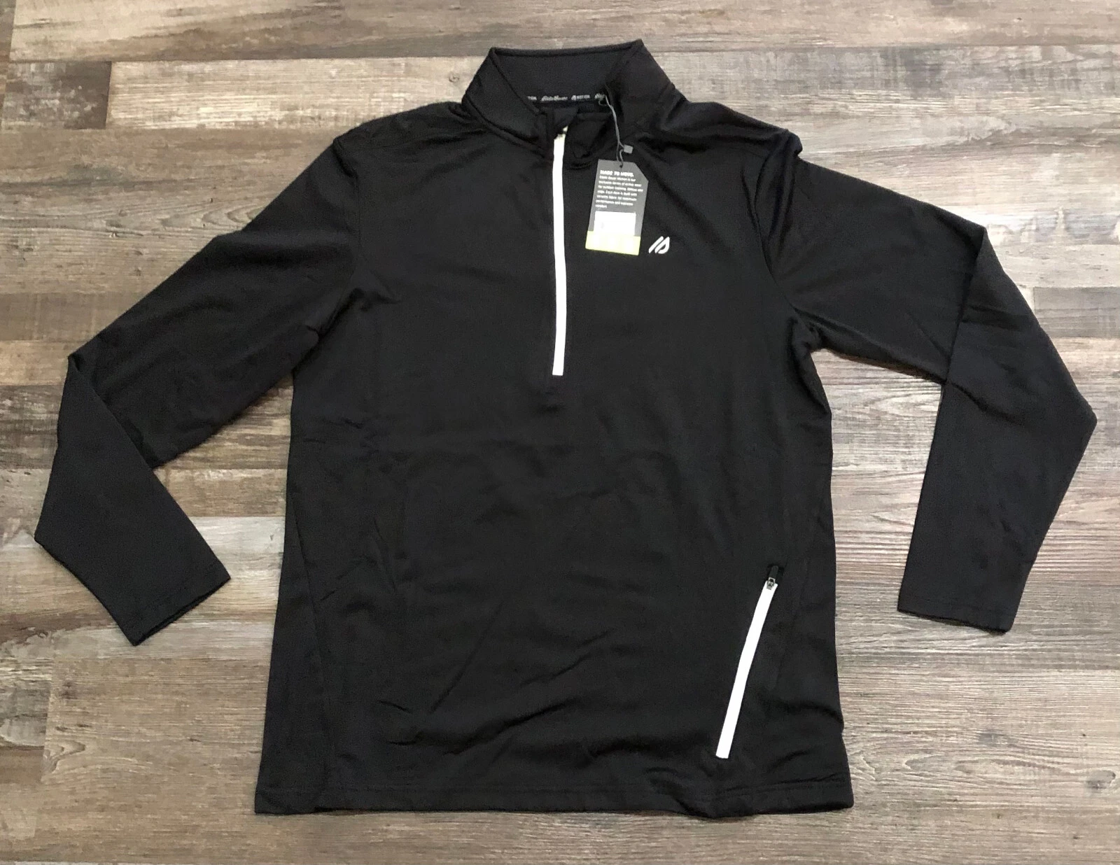Eddie Bauer Mens Medium Black 1/2 Zip Mock Neck Freedry Shirt New $98 Tags
