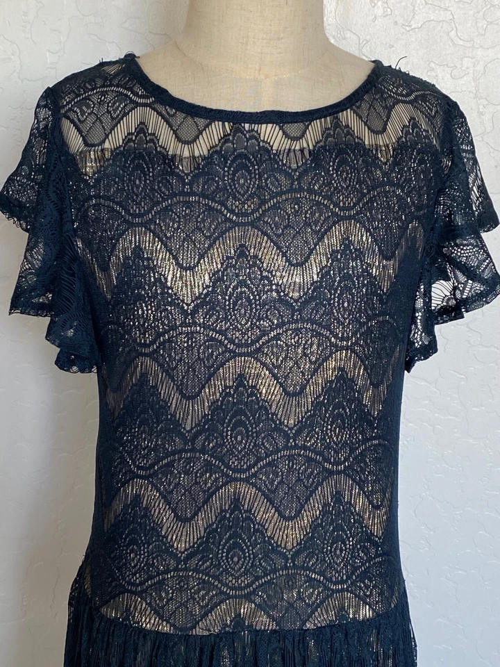 VESTIDO FEMININO MIA JOY, LINDO, AZUL E DOURADO, TAMANHO 14 - Imagem 2 de 4