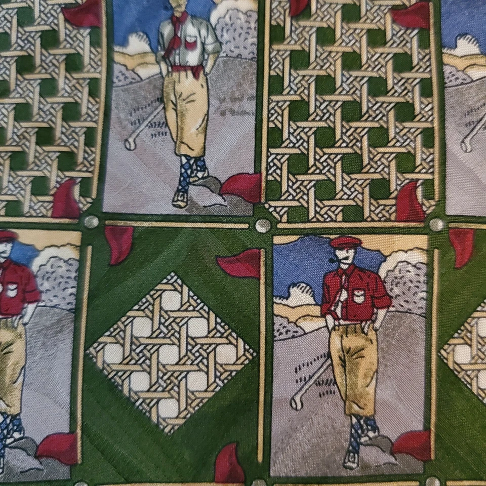 Gravata tema golfe coleção Prestige 100% seda verde vermelho escuro feita nos EUA - Imagem 4 de 4