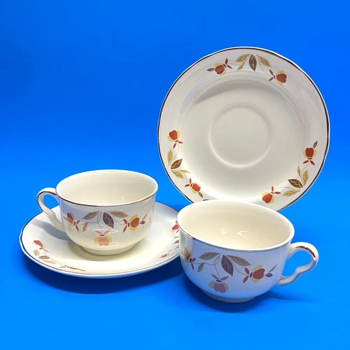 VTG 1978 Hall China Jewel Autumn Leaf 2 Tea Coffee Cups & 2 Saucers Dunbar READ