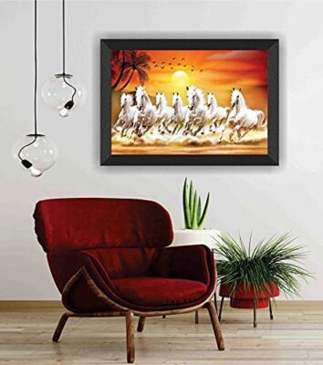 Sticker mural Vastu 7 chevaux, décoration d'intérieur Feng Shui (24 x 120 cm) - France