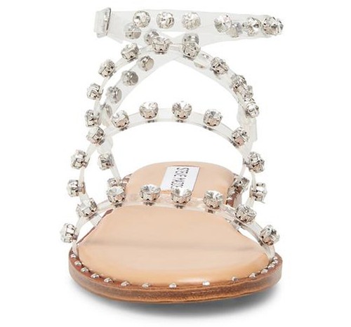 Steve Madden Travel Clear Fashion Rhinestone Leather Embellished Flat Sandals - Bild 4 von 9