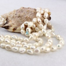60" 6-8mm White Baroque Cultured Freshwater Pearl Necklace No Clasp Jewelry Z