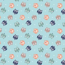 Cozy Forest Flannel Fabric Owl Toss Blue Benartex YARD