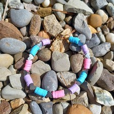 Pink, Blue and Purple Beaded Bracelet with Lobster Clasp