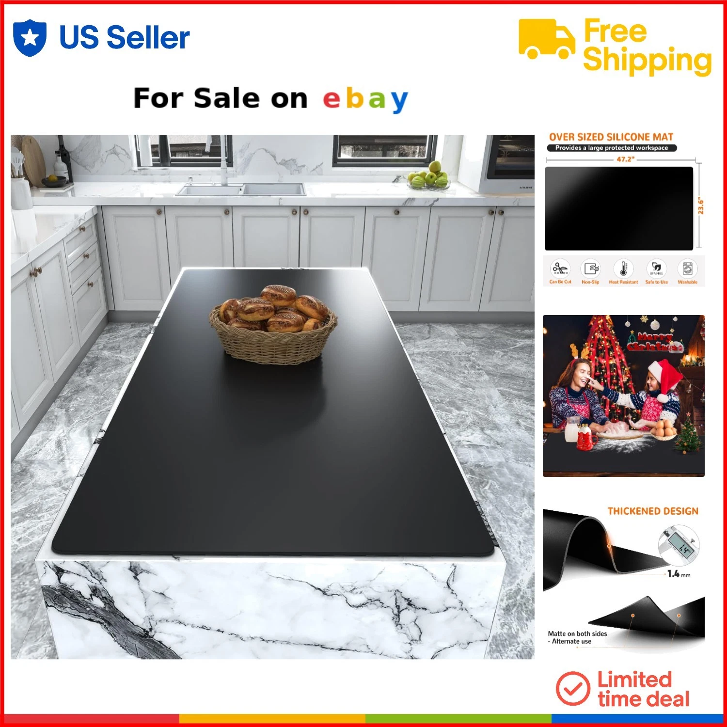 Silicone Mat Extra Large 47x24 Inch NonSlip Countertop Protector for Baking C...
Opens in a new wind