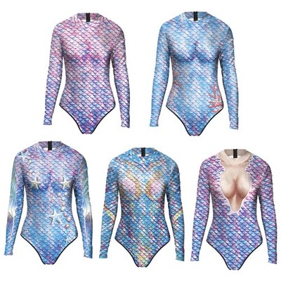 Damen Body Slim Fit Badeanzug Pool Bademode Reißverschluss Hinten Strampler 3D