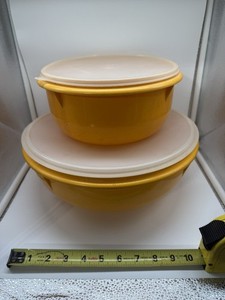 Vintage Tupperware Harvest Gold Mixing Bowl Set with Lids Set of 2 Nesting