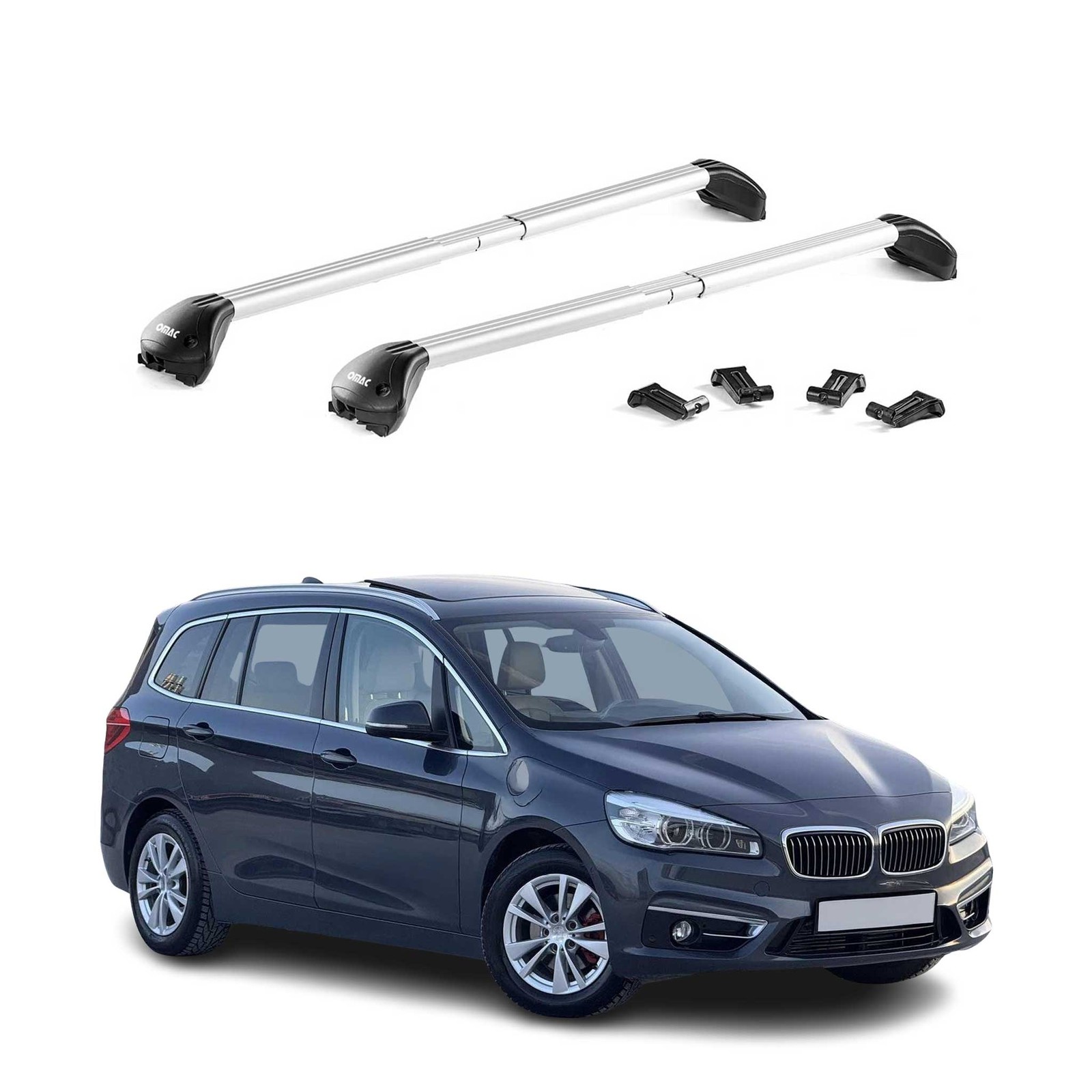 Barres de toit BMW Série 2 Grand Tourer F46 en aluminium gris de 2014 à 2021