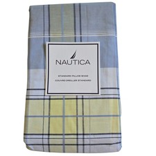 Nautica Hamilton Blue Yellow Plaid Standard Pillow Sham NEW