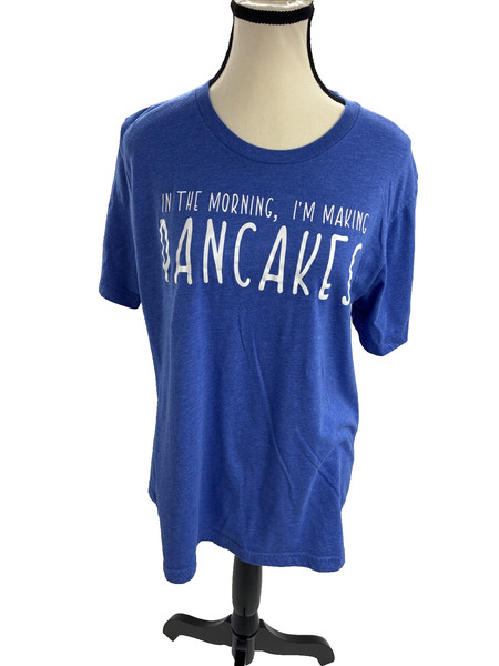Bella Canvas Womens L Blue Graphic T Shirt Pancakes Funny Slogan Short Sleeve