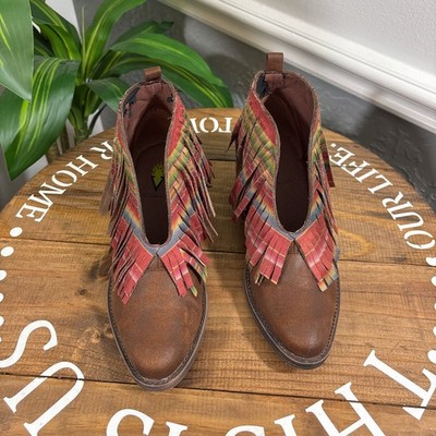 Volatile Womens Ankle Boots / Shoes Size 7.5 Multi Color Fringe Brown #B 