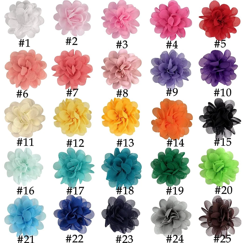 20pcs 2" Chiffon Flower Hair Bows Fully Lined Flower Tiny Hair Clips Fine Hair G - Image 2 of 4
