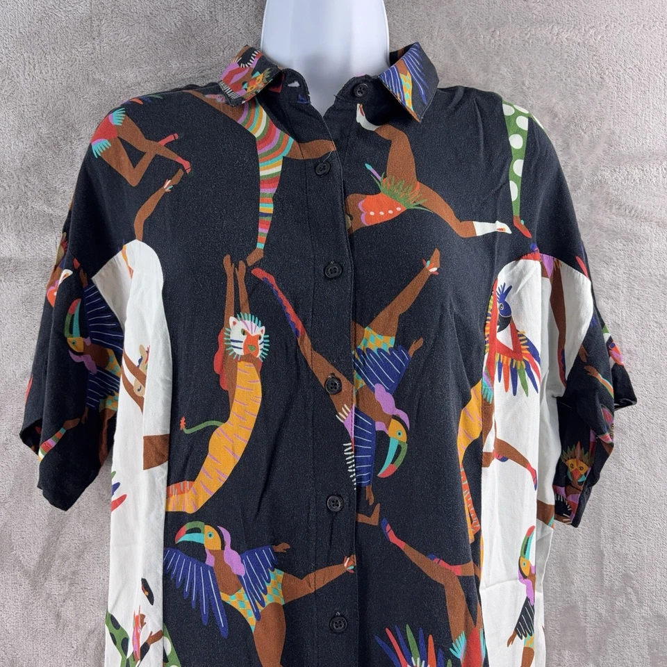 Mameluco Farm Rio para mujer talla pequeña negro multicolor estampado abstracto manga corta Foto 3 de 4