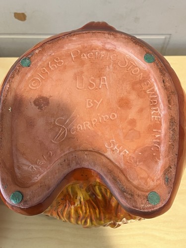 Vintage 1968 SHAGY DOG PUPPY ORANGE COOKIE JAR Pacific Stoneware Scarpino EXC! - Picture 9 of 9