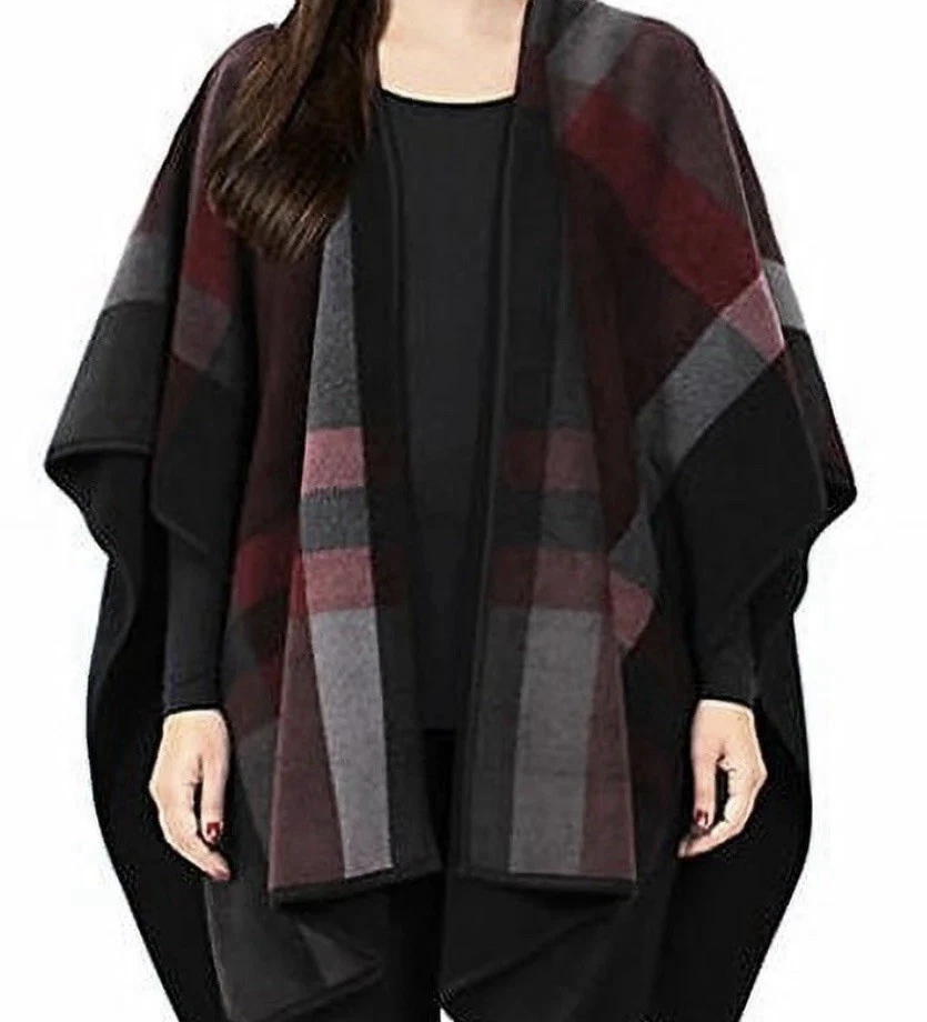 Ike Behar Women's Reversible Fleece Wrap Open Cape Poncho ShawlOne Size - Image 3 of 3