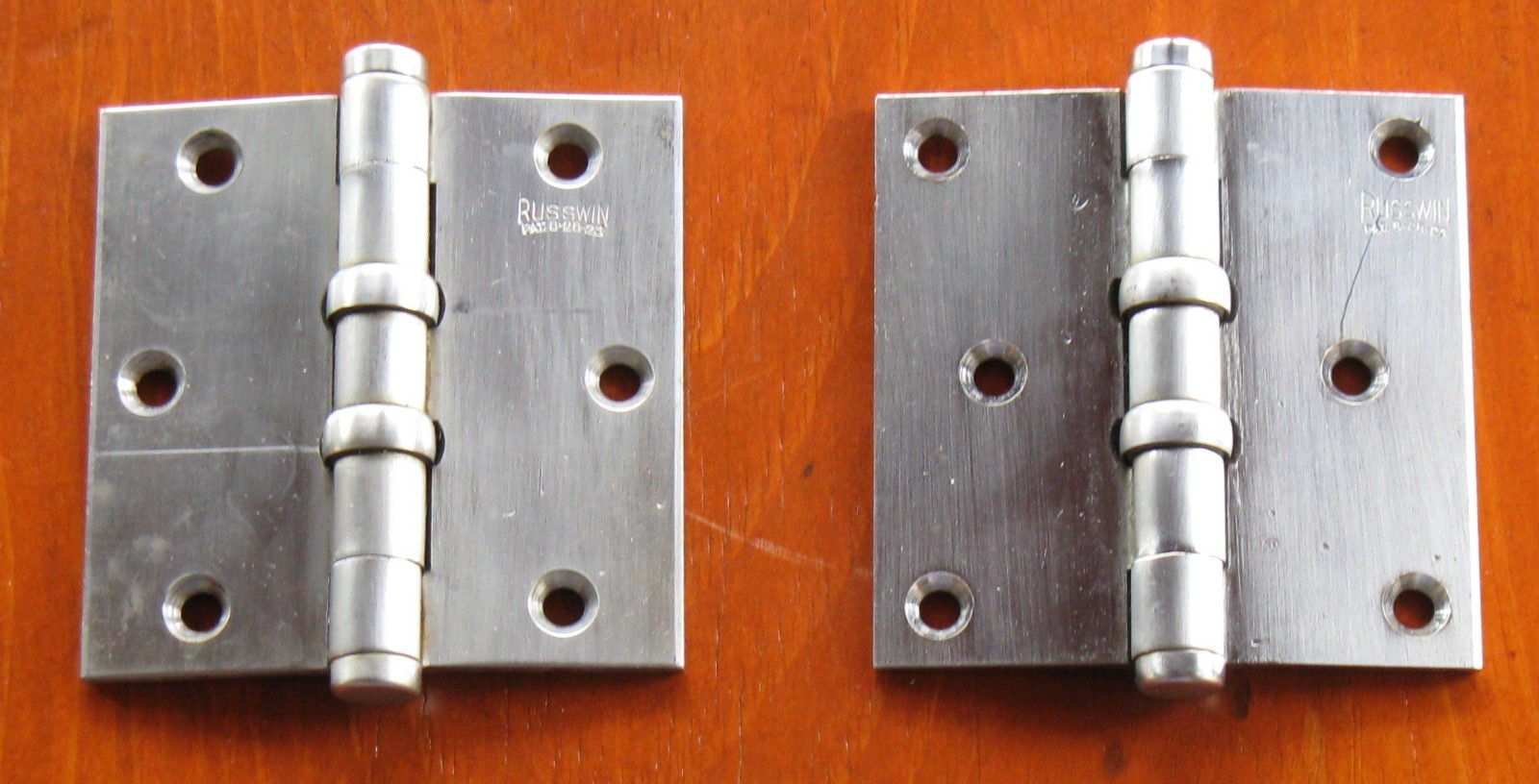 Russwin Door Butt Hinges 3 1/2 x 3 1/2  Ball Bearing Chrome Brass Pat. 8/28/23