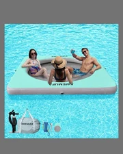 8ft x 8ft Inflatable Floating Dock Platform with Mesh, Floating Island Raft L...