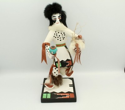 Eoto Kachina Doll 13'' Cindy Kachada Signed Native American Fur Leather Rattle