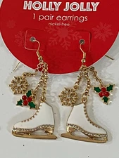 NEW HILDIE & JO CHRISTMAS SKATES DANGLE RHINESTONE GEM EARRINGS SHIPS FREE