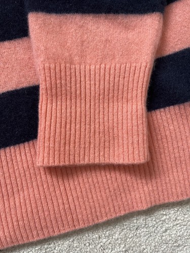 M&S Autograph 100% Pure cashmere jumper - coral Mix /navy stripe - size Medium M - Picture 12 of 19