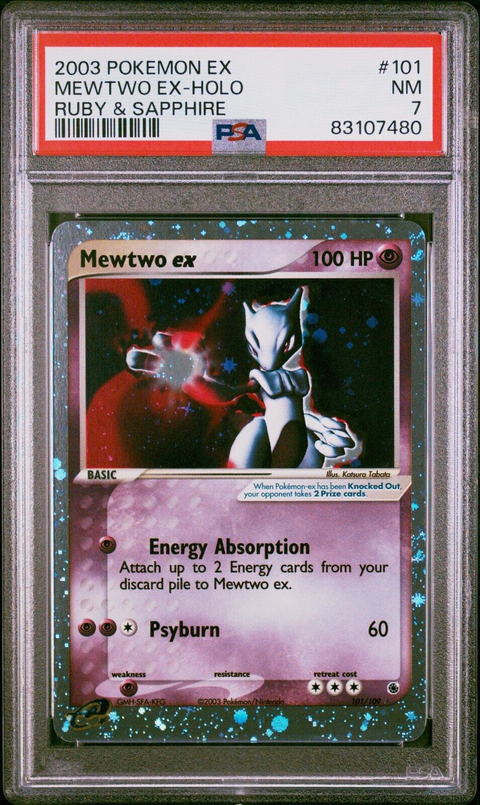 PSA 7 NM - Mewtwo Ex 101/109 Ruby & Sapphire Holo Rare 2004 Pokemon #101