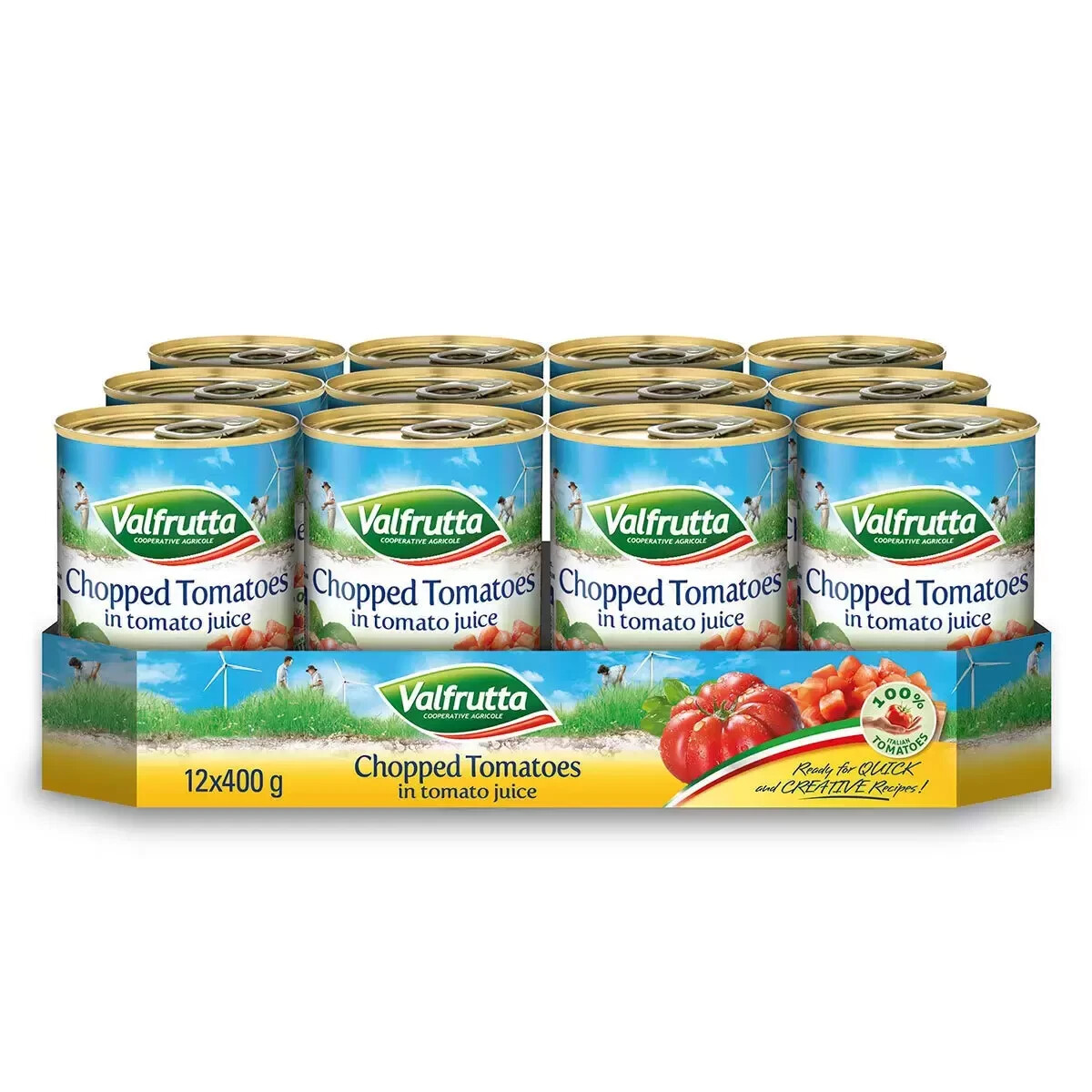 Valfrutta Chopped Tomatoes in Tomato Juice Red Rich Italian Tin