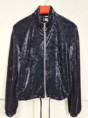 Divided H&M Dark Purple Crashed Velvet Bomber Jacket Women's Sz S 6 