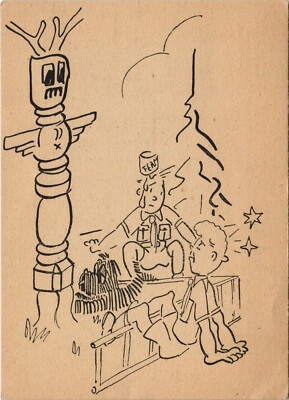 PC SCOUTING, SCOUT FALLING FROM LADDER, Vintage Postcard (b28397)