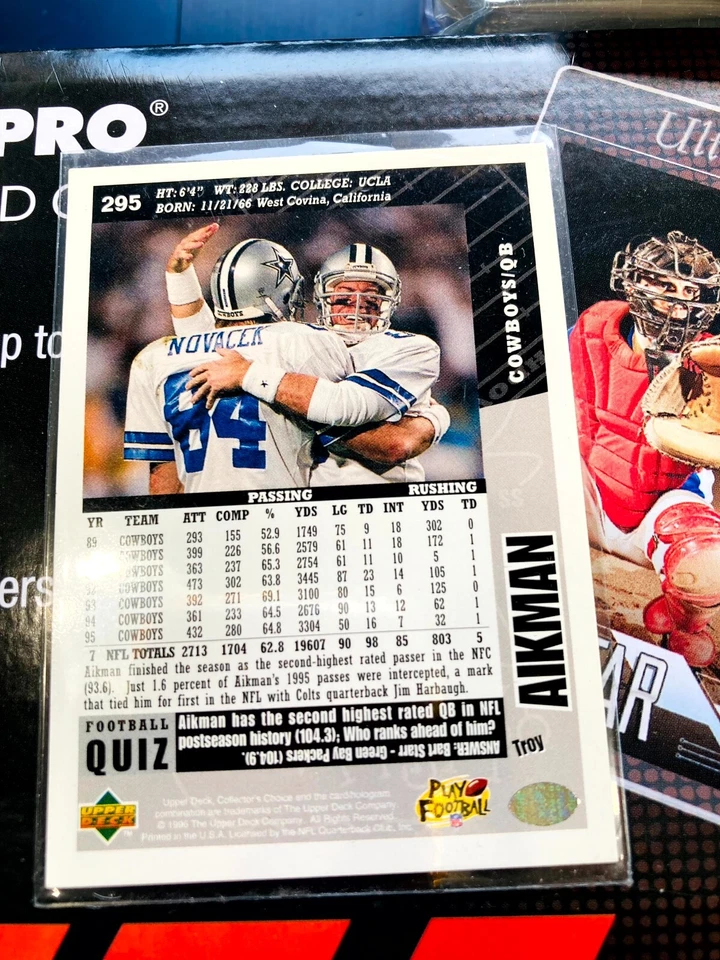 1996 Collectors Choice 295 Troy Aikman Dallas Cowboys Football Card V793 - Image 2 of 2
