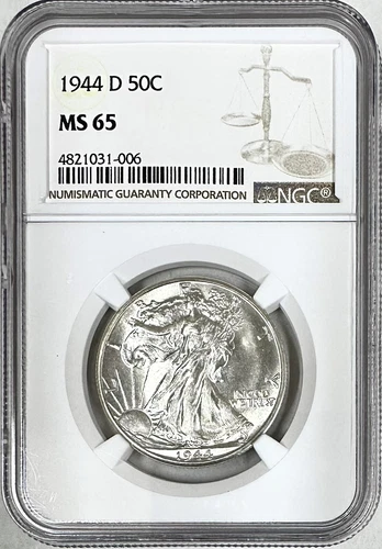 1944 D WALKING LIBERTY HALF DOLLAR NGC MS65 BRIGHT WHITE