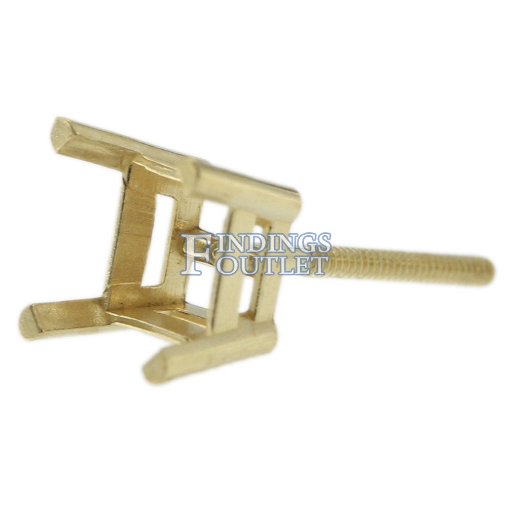 14k Yellow Gold Princess Stud Earring Mounting Setting Screw Back Post 4 Prong Gunstige prijs